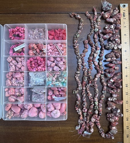 Lot Of Pink Turquoise Beads Coral Glass + Jewelry Craft Earthy Nugget Chunky