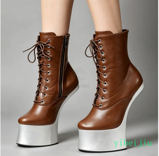 Womens Crossdresser Ankle Boots Super High Heel Platform Nightclub Zipper Shoes