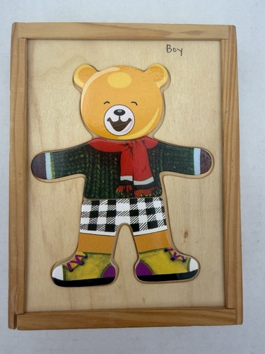 Wooden Bear Dress-Up Puzzle Set w/ Tray Box 5 Heads 4 Outfits Ages 3-5
