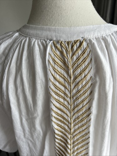 F+F Ladies Cotton Layered maxi beach Dress Summer White Gold tassels boho Sz 22 - Picture 7 of 10