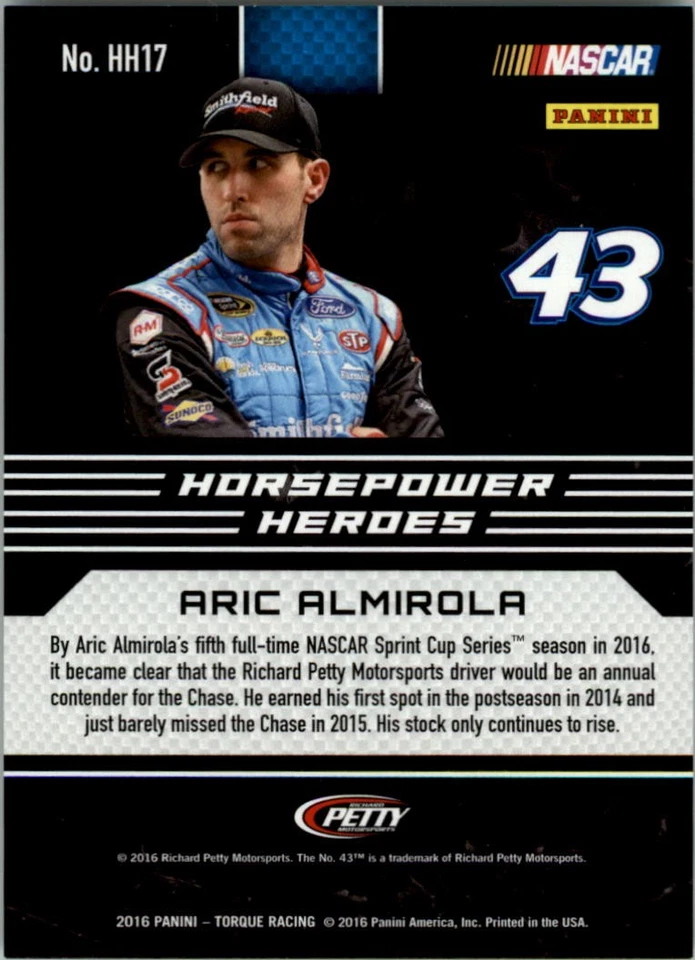 2016 Panini Torque Horsepower Heroes Gold #17 Aric Almirola /199 - Racing - Image 2 of 2
