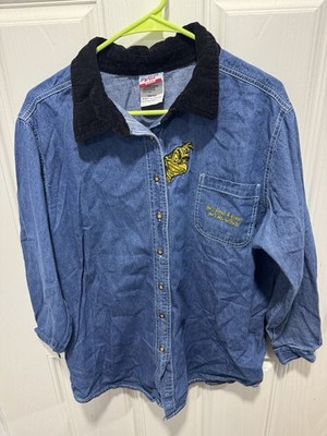 Vtg Dr. Suess Brand Light Denim THE GRINCH ''He's Mean'' Corduroy Collar 14-16W