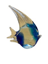 VTG Art Glass Angel Fish Hand Blown Murano Style Paperweight Figurine Blue 4.5"