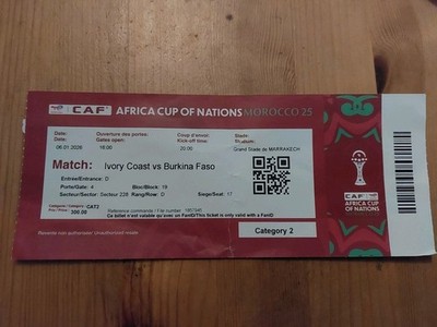Used Ticket Africa Cup of Nations Morocco 2025 Ivory Coast vs Burkina Faso 06.01