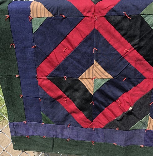 Vintage Crazy Quilt Antique Patchwork Dark Wool Suit Scraps Worn Cutter As Is - Picture 22 of 23