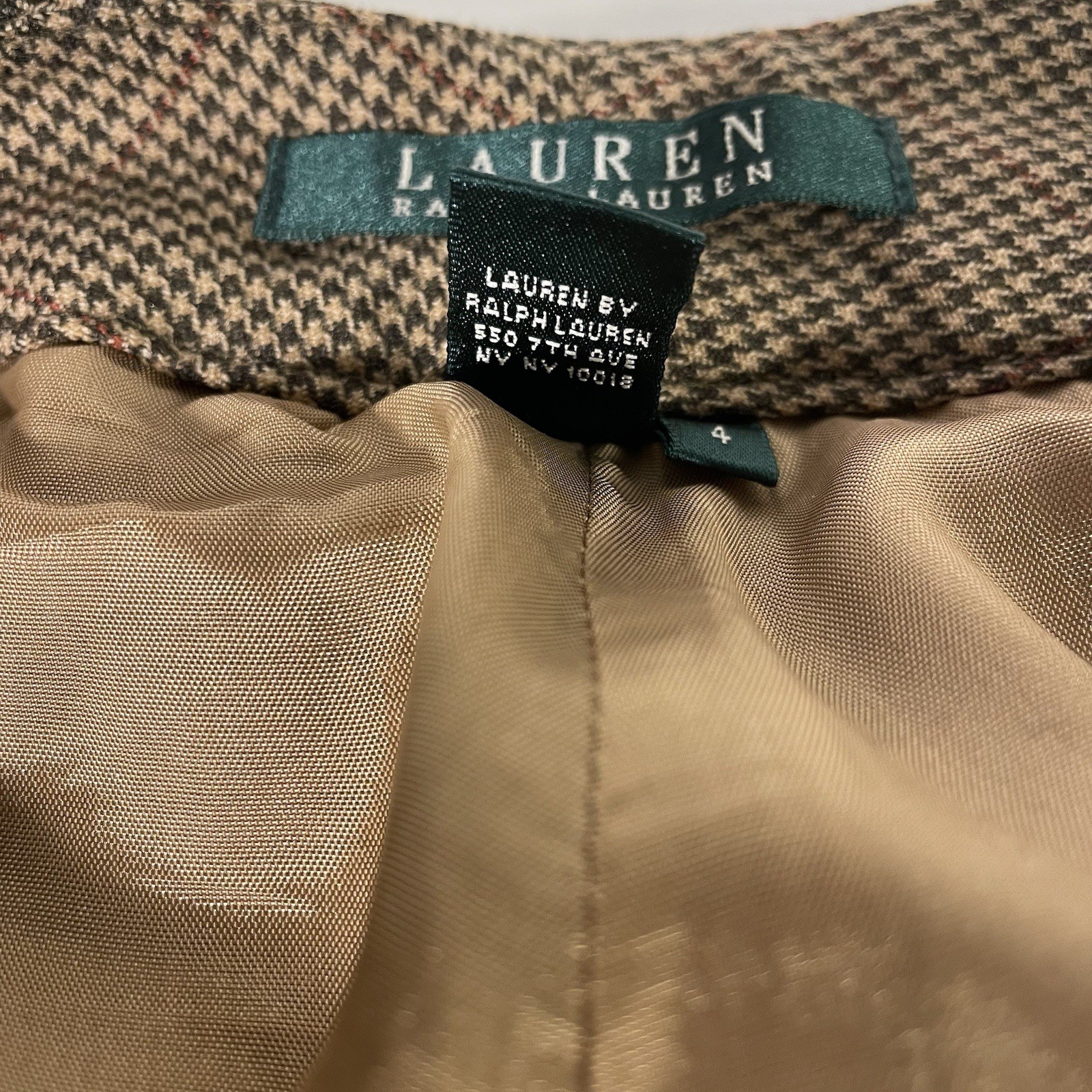 Ralph Lauren Pants Women 4 Brown Houndstooth Wool Vintage Wide Leg Lined