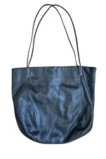 Francesco Biasia Italy Soft Leather Bag Metallic Blue Shoulder Bag Tote Large