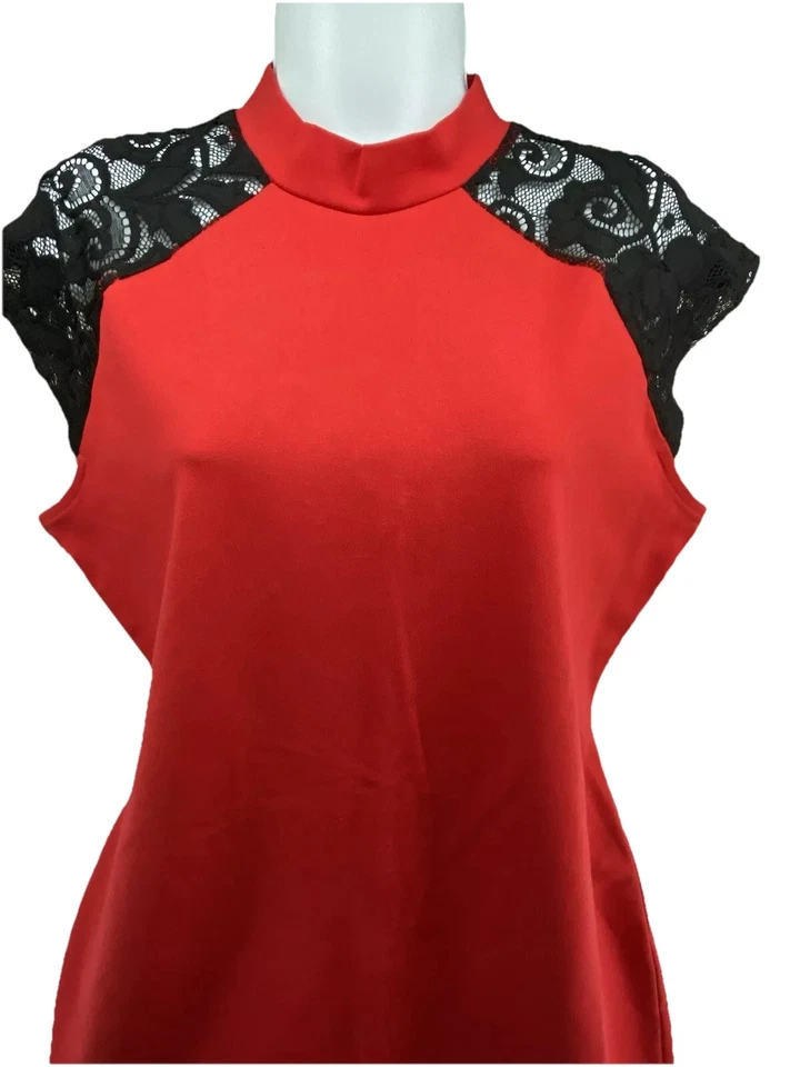 Vestido para mujer Bold Elements corte a curva grande rojo ceñido al cuerpo sin mangas cuello alto Foto 2 de 4