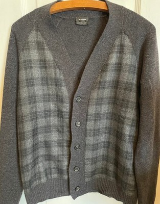 Jil Sander Men S Gray Plaid Wool Button Down Sweater, Elbow Patches VGC