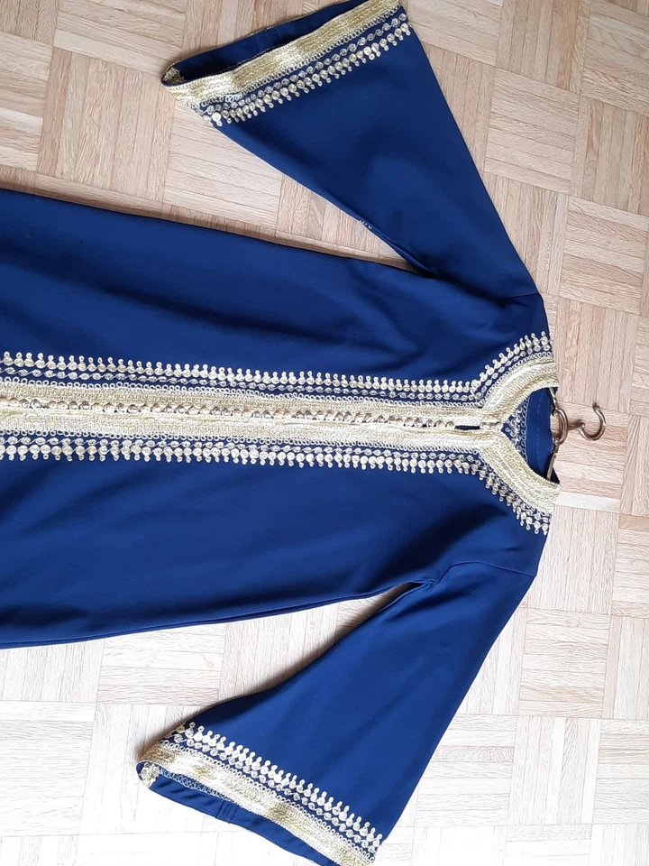 Kaftan Marokkanisches Kleid Blau Gold Mit Metallbügel - Bild 2 von 4