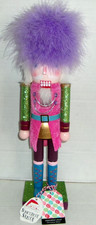 CHRISTMAS NUTCRACKER  14"  SOLDIER WITH FLUFFY PURPLE HAIR AND PINK JACKET