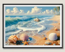 Seashells on Beach - Chart Counted Cross Stitch Patterns Needlework DMC Color