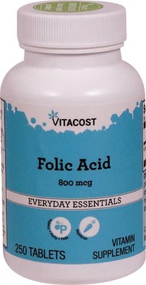 Vitacost Folic Acid -- 800 mcg - 250 Tablets, Exp: 10/2026