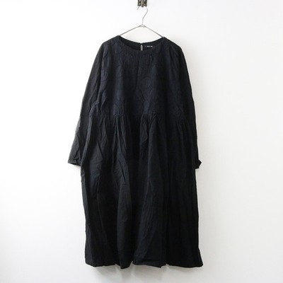 Pas de Calais Dot Jacquard Dress Black Cotton Gathered Long 36