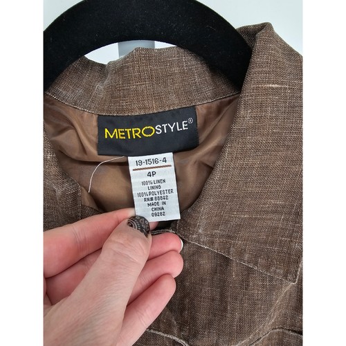 Vintage Metro Style Womens Sz 4P 100% Linen Button Front Jacket Brown - Picture 4 of 5