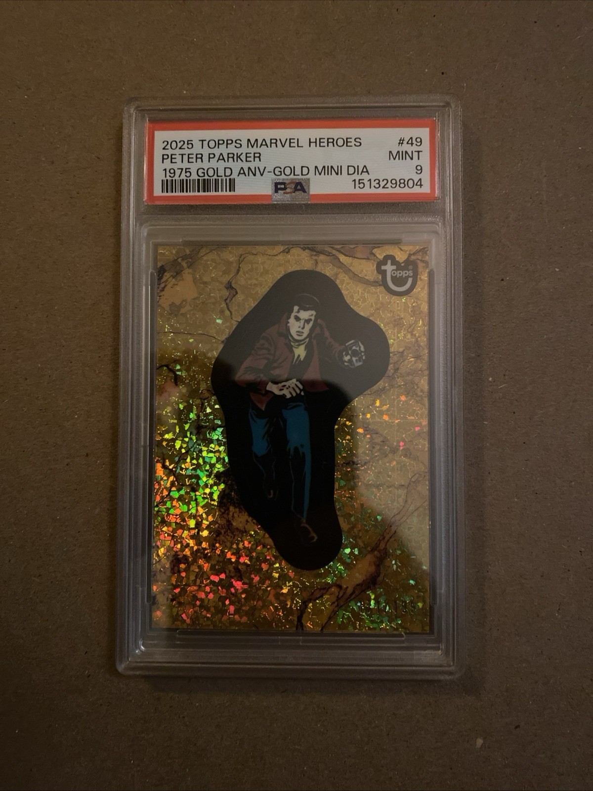 2025 Topps Marvel Heroes Peter Parker /199 Mini Diamonds PSA 9 view 1