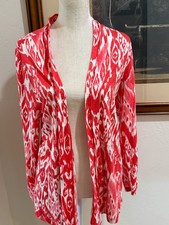 Chico's Large 2 Ikat Linen Duster Kimono Coral/White Boho Beachy Coastal