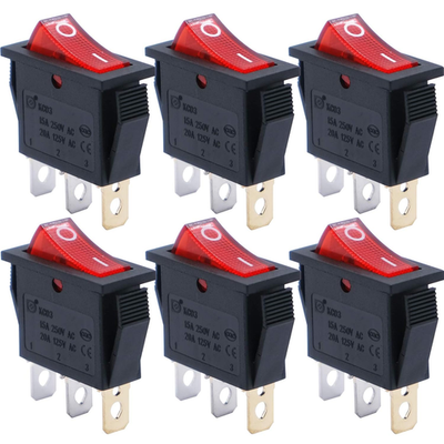 6Pcs AC110V/120V Rocker Switch Red Light Illuminated Snap-In