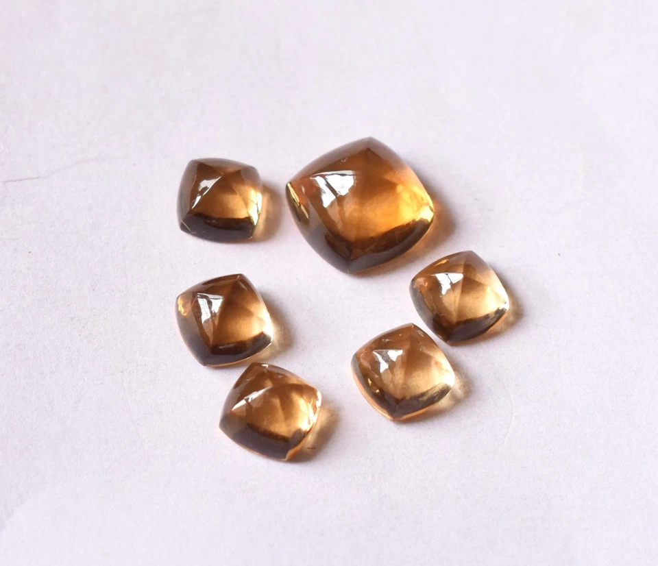 Cuarzo citrino natural pan de azúcar cabujón 8 mm parte posterior plana cuadrado para anillo turco Foto 2 de 4