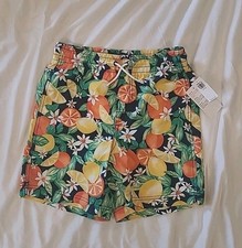 Old Navy Boy's Size L 10-12 Swim Shorts Trunks Fruit Flowers Swimsuit New