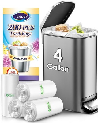 Small Trash Bags 4 Gallon 200 Counts Garbage Bags, Bathroom Trash Can Bin Lin...