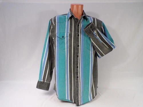 Vintage Wrangler Brushpopper Cotton Canvas Shirt Men 17 x 34 L/S XLong Tails J25
