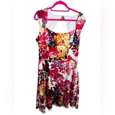 New York & Company Floral Spring Midi Dress Sz 16 Sleeveless Cut Out Fit n Flare
