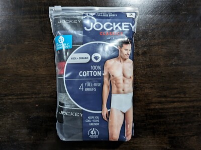 Jockey Classics 4 Full Rise Cotton Briefs Size 36 Black Gray Blue Red New