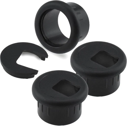 3Pk 1 Inch Desk Hole Wire Grommet Black Plastic Cable Cord Cover Organizers Set