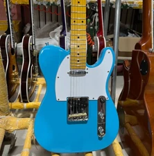 Tele Electric Guitar Blue Color Mahogany Body Maple Fretboard Brass Saddles