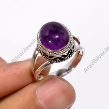 Amethyst Gemstone Ring Purple Stone 925 Sterling Silver Boho Rings Gift for Her