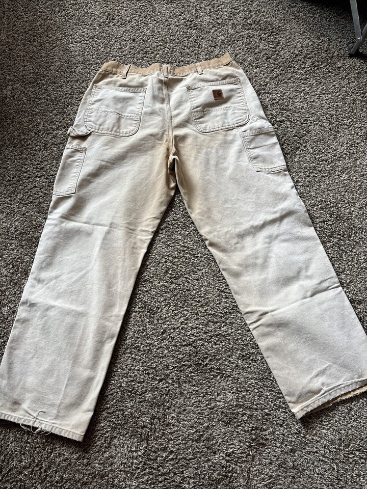 Vintage Carhartt Work Pants Faded Canvas Carpenter Size 36x32 Stains