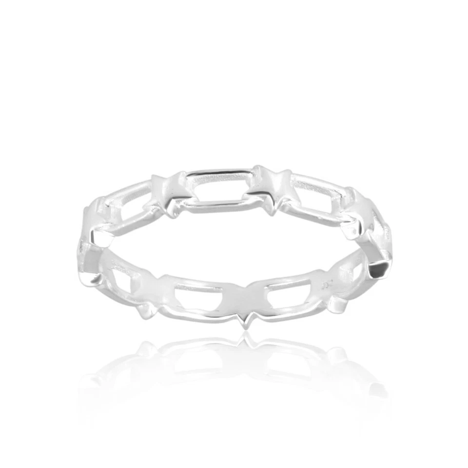 Sterling Silver Star Link Band Ring – Dainty Stackable Celestial Jewelry Women - Image 4 of 4