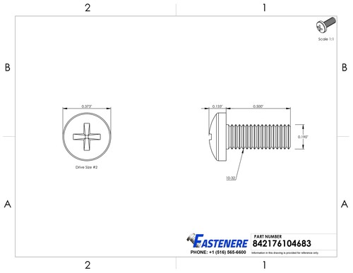 1000 Vis à Métaux 10-32 X 1/2 Pouce - Tête Pan, Acier Inox 18-8, Phillips, Neuf