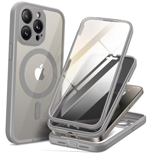 Magnetic iPhone 15 Pro Max 6.7 Case in Light Gray with Secure Grip