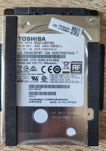 500 GB SATA NOTEBOOK FESTPLATTE TOSHIBA MQ01ABF050, HDKCB06E0A02, 2,5'' ZOLL