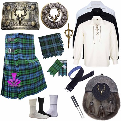 Highland Tartan Kilt Outfit Set Ancient Campbell 8-Yard Kilt mit 10-teiligem Paket