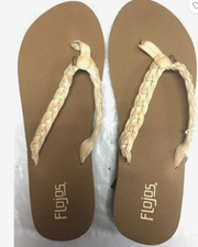Flojos Ladies' Ivory Braided Flip-Flop Sandals   Brown/Ivory- SIZE 10 - NEW