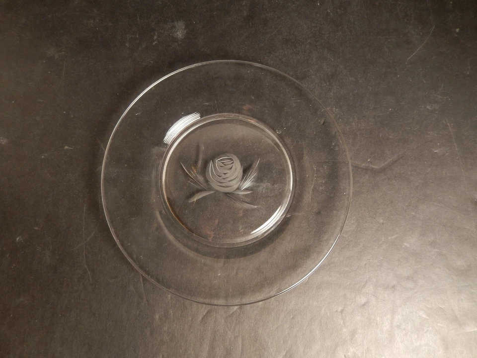 Vintage Fostoria Crystal ROSE 6036 ETCH 827 Glass Salad Plate  - Image 2 of 2