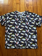 Peaches Halloween Scrubs Top Woman's Medium M Ghosts Pumpkins Candy