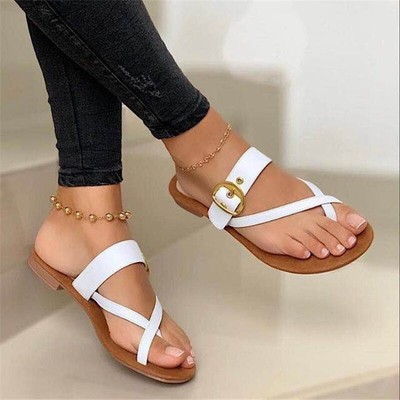 Sandalias Planas De Para Chanclas Cómodas Cuero PU Moda Elegante | eBay