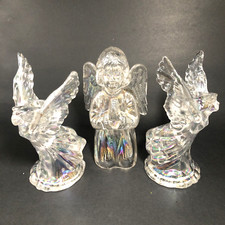 Glass Iridescent Candle Holders Angels THREE Molded Art Deco 6-7 " Heavy