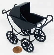 Dolls House Victorian Pram Black Metal 1:12 Scale Miniature Nursery Toy tumdee