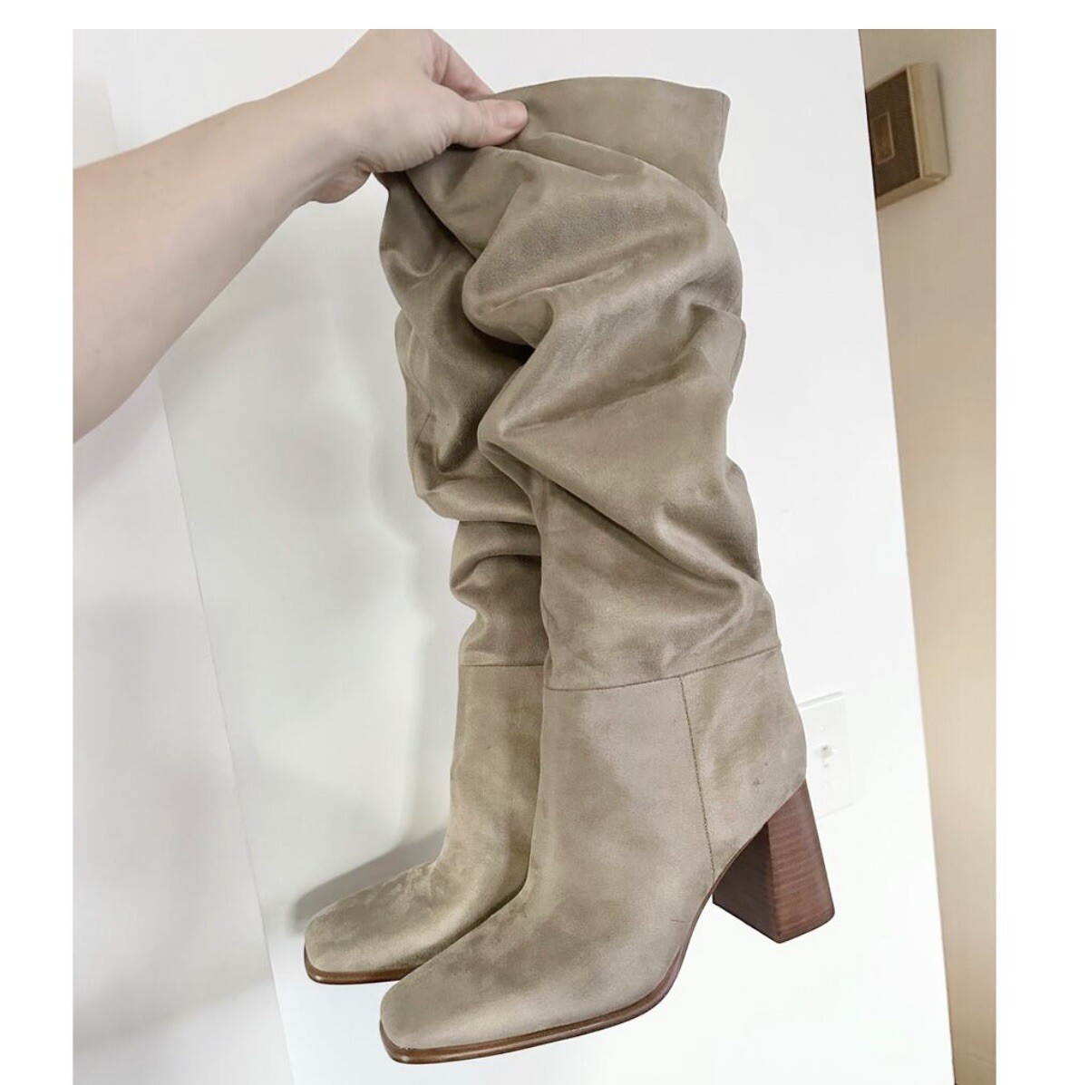 Ankle Boots Beige Knee High Slouch Boots Saint Priscilla Tan Suede
