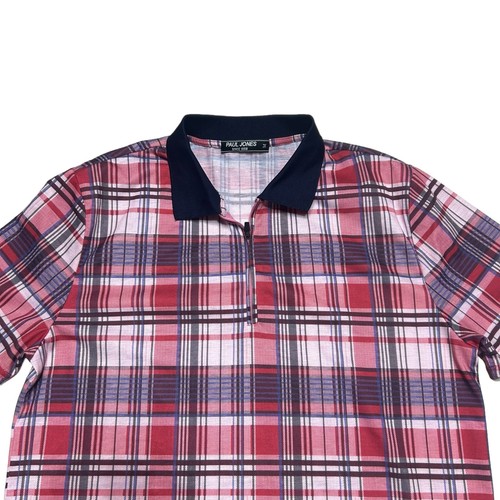 PJ Paul Jones 1/4 Cremallera Polo Para Hombres Mediano Rojo Pullover a Cuadros Elastizado Preppy - Imagen 2 de 8
