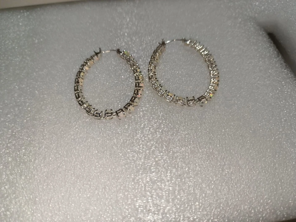 925 Sterlingsilber Echter Äthiopischer Opal Creolen Ohrring Schmuck Für Damen - Bild 3 von 4