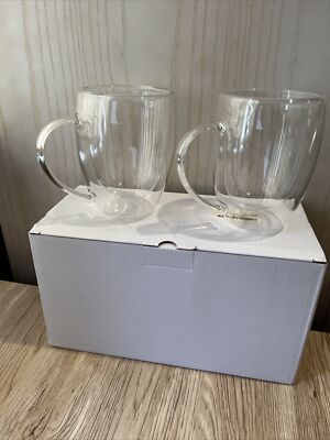 POWERLIX 2 pack 12 oz Double Walled Clear Coffee Mugs with Handle NEW | eBay