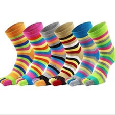 5 Pairs Women Five Finger Toe Striped Color Girl Cotton Casual Socks Rainbow 5-9