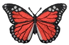 Large Butterfly Applique Patch - Embroidered Red Insect Badge 3" Iron Or Sew On