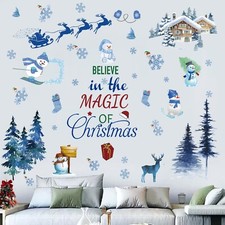 Christmas Wall Decal Santa Claus Christmas Tree Wall Sticker Removable Vinyl ...